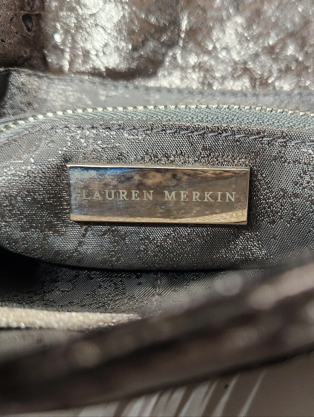 Lauren Merkin Brown Metallic Reptile Snake Print Leather Shoulder Bag